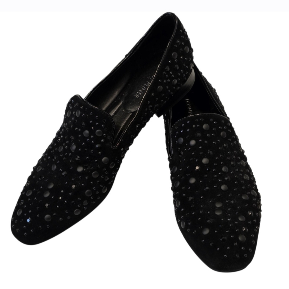 Donald J. Pliner Lynnsp Black Kidsuede Crystal Studded Flat Shoes Women's Size 8